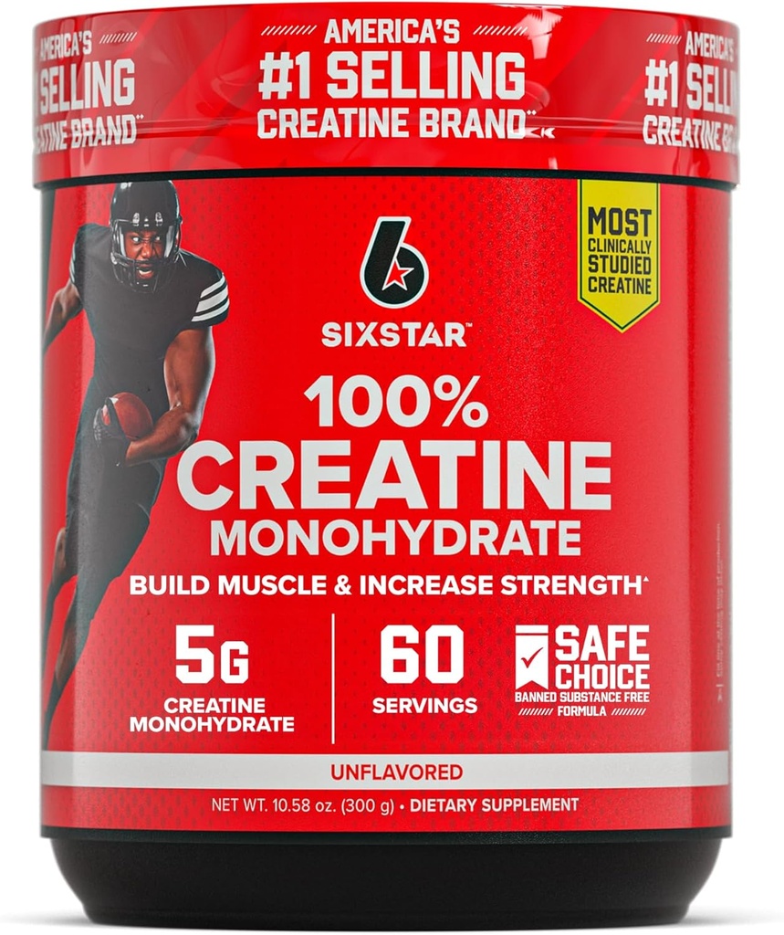 Six Star 100% Creatine Monohydrate Powder - Unlavored Micronized Creatine Monohydrate συμπλήρωμα για την απόδοση προπόνησης, οικοδόμηση μυών & δύναμη - σκόνη Creatine για γυναίκες & άνδρες - 60 εξυπηρετούν