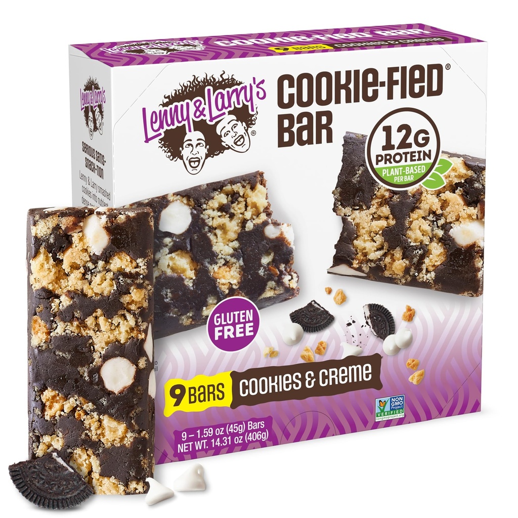 Lenny & Larry's Cookie-fied Protein Bar – Cookies & Creme Vegan Protein Bars 9x45g – Υγιή σνακ με 12g Πρωτεΐνες φυτών & 5g Ίνες – Χωρίς γλουτένη Power Bar, Keto Friendly, Non-GMO & Vegan