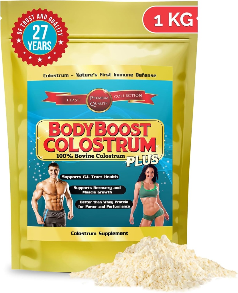 BodyBoost Colostrum Whole, 100% Bovine Colostrum Powder, Immune Booster Supplement with Immunoglobulin & Lactoferrin,Grass Fed Colostrum, Gut Health & Muscle Growth, Diverse Intake, 1 kg, 35 oz