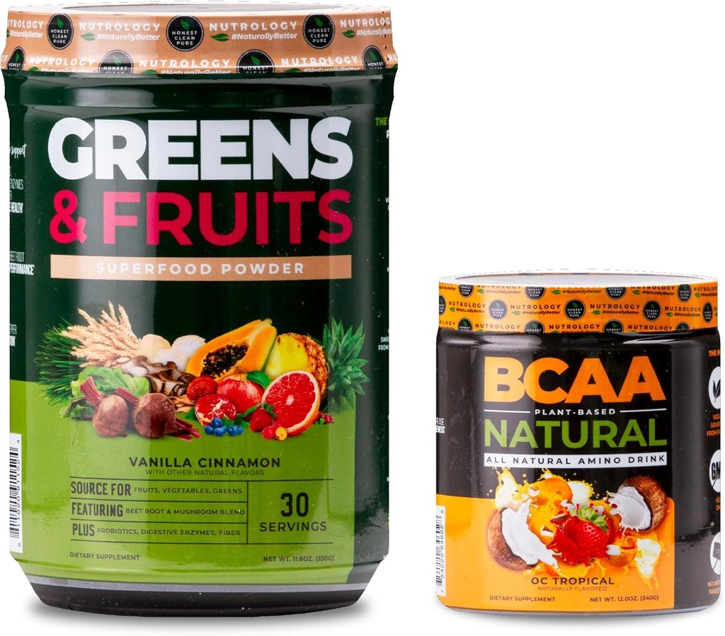 Nutrology Πράσινα & Φρούτα Σκόνη-Φυσικά πηγμένο Superfood, Βανίλια Κανέλα (30 εξυπηρετεί) BCAA Φυσικό, Φυτικό BCAA Σκόνη, Πορτοκαλί Coconut Γεύση (30 εξυπηρετεί)