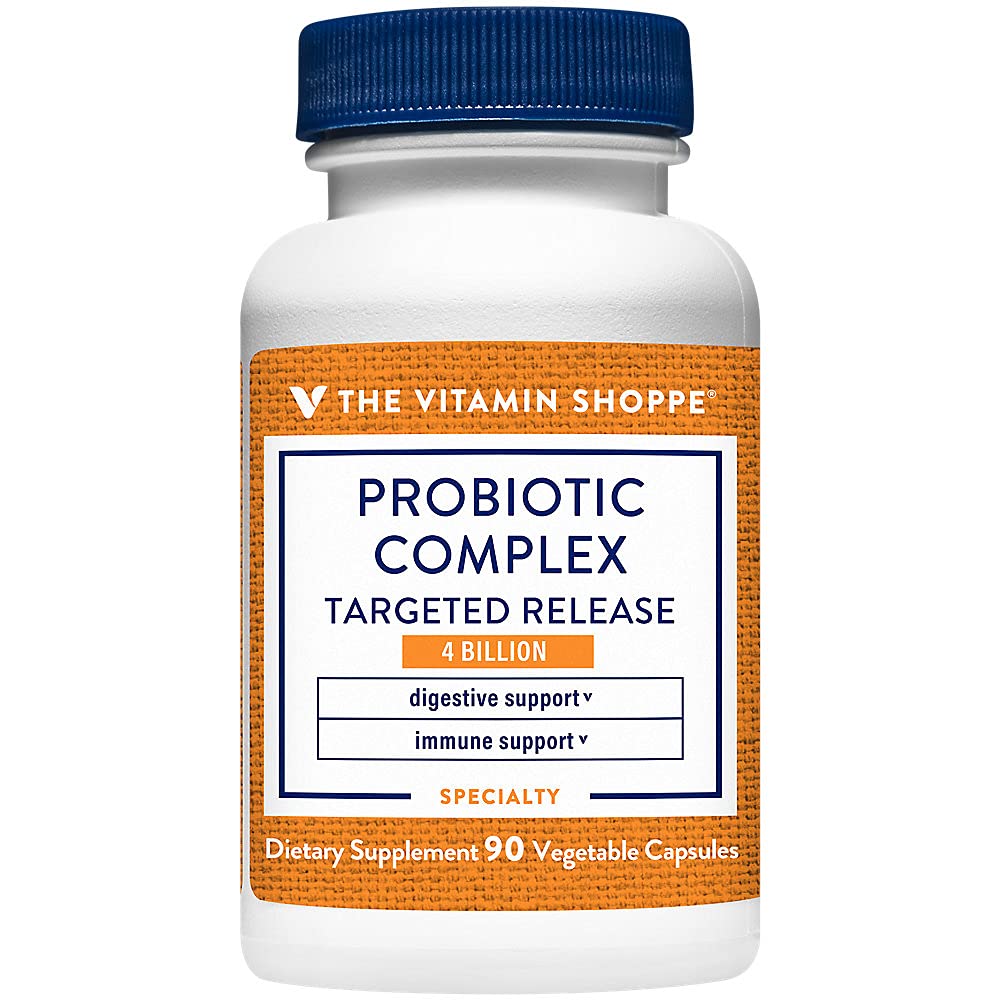 The Vitamin Shoppe Probiotic Complex 4 Δισεκατομμύρια CFUs– Στοχευμένα Καπάκια Ελευθέρωσης – Υποστηρίζει Εντερική Υγεία & Διέγερση με Ισορροπία Προβιοτικών Στρωμάτων (90 Καψάκια Φυτικών)
