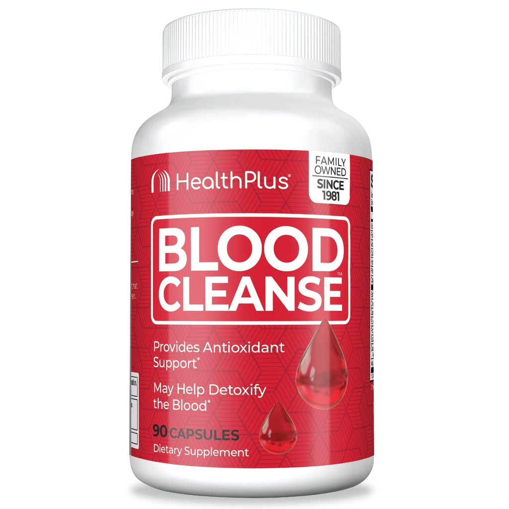 Health Plus Blood Cleanse - Συμπλήρωμα διατροφής - Χωρίς γλουτένη, φυσικά συστατικά βοτάνων (90 κάψουλες, 45 σέρβις)