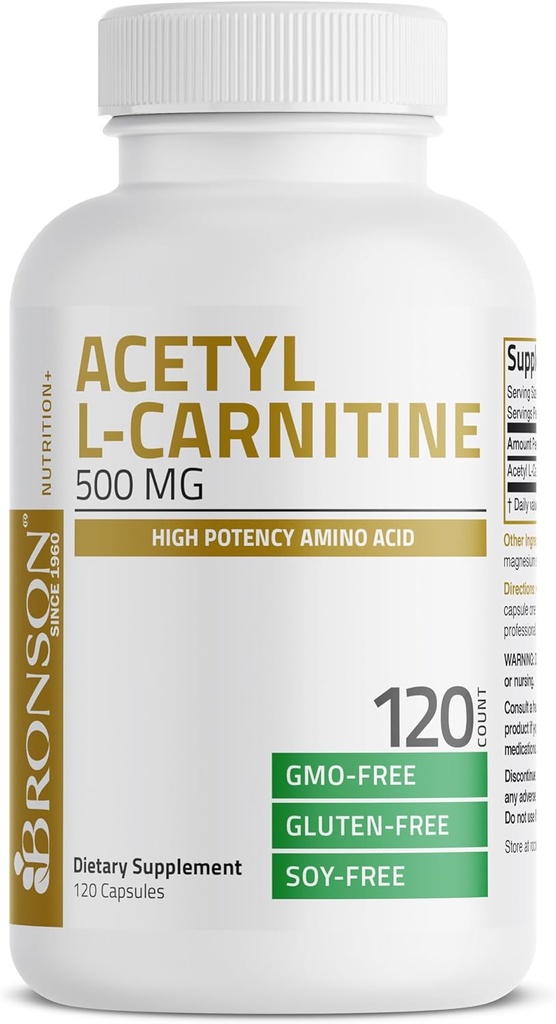 Bronson Acetyl L-καρνιτίνη 500 MG Υψηλή ισχύς Αμινοξέο μη ΓΤΟ, 120 κάψουλες