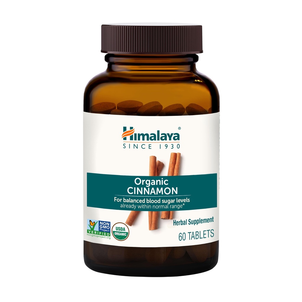 Himalaya Organic Cinnamon, 30 Day Supply - Υποστήριξη μεταβολισμού βοτάνων - USDA Organic, Non-GMO, Vegan, Gluten Free, 1100 mg, 60 δισκία