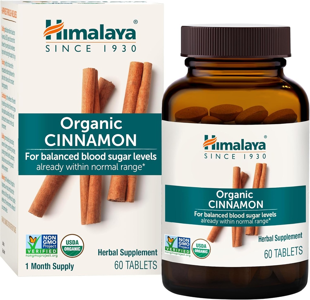 Himalaya Organic Cinnamon, 30 Day Supply - Υποστήριξη μεταβολισμού βοτάνων - USDA Organic, Non-GMO, Vegan, Gluten Free, 1100 mg, 60 δισκία