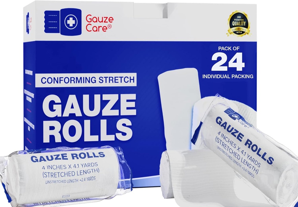Gauze Rolls Pack των 24 – Premium ποιότητας Lint και Latex-Δωρεάν 4 ίντσες x 4.1 Yards Conforming Stretch Bandages Σχεδιασμένο για αποτελεσματική φροντίδα και άνεση τραύματος - Ιδανικό για χρήση ως περιτύλιγμα μούμιας