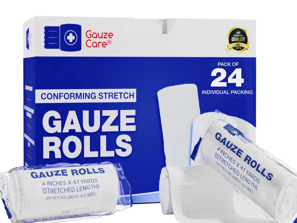 Gauze Rolls Pack των 24 – Premium ποιότητας Lint και Latex-Δωρεάν 4 ίντσες x 4.1 Yards Conforming Stretch Bandages Σχεδιασμένο για αποτελεσματική φροντίδα και άνεση τραύματος - Ιδανικό για χρήση ως περιτύλιγμα μούμιας