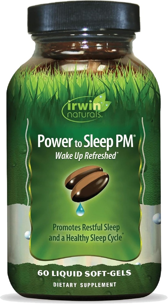 Irwin Naturals Power to Sleep PM - 60 Liquid Soft-Gels - with Melatonin, GABA, Ashwagandha, Valerian Root & L-Theanine - 30 Servings