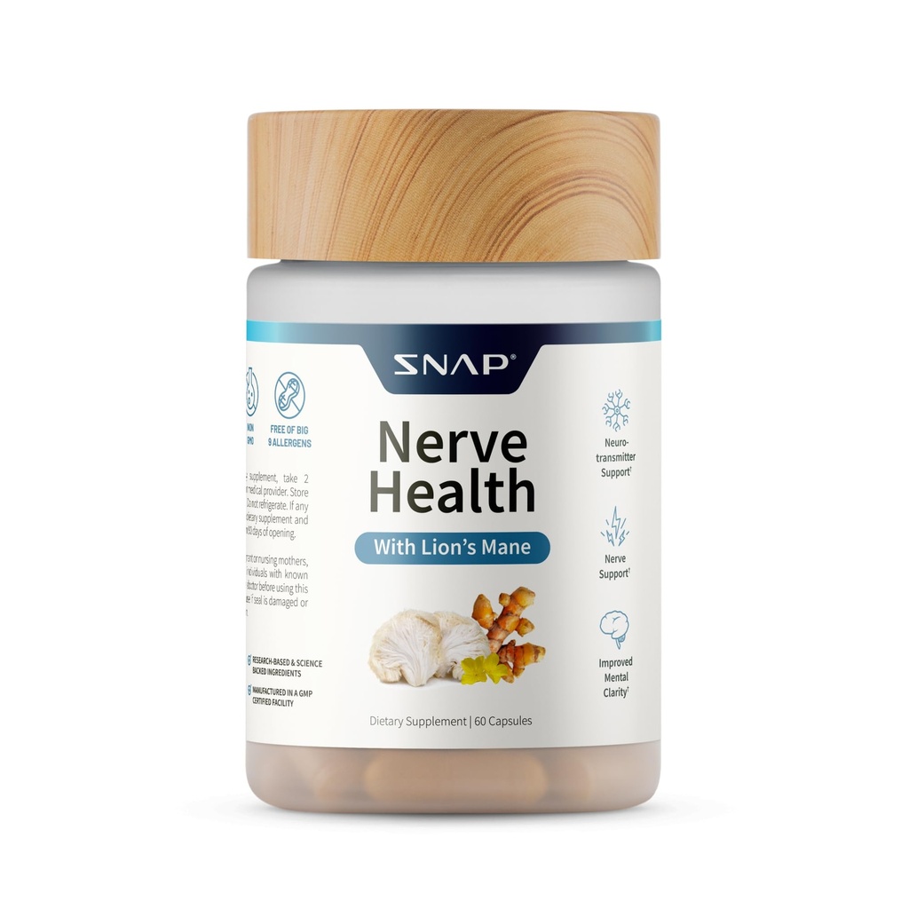 Συμπληρώματα Nerve Health Support with Lion’s Mane, Organic Turmeric & Herbs – Υποστηρίζει τη διανοητική σαφήνεια, τη μνήμη, τη λειτουργία εστίασης και νεύρων – 60 κάψουλες