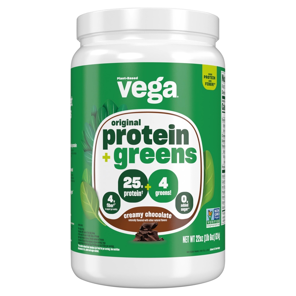 Vega Protein and Greens Protein Powder, Chocolate - 20g Plant Based Protein Plus Veggies, Vegan, Non GMO, Pea Protein for Women and Men, 1.3 lbs