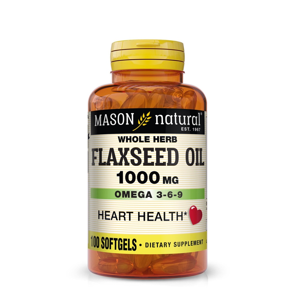 MASON ΦΥΣΙΚΟ έλαιο λιναρόσπορου 1000mg – Ωμέγα 3-6-9 Softgels για την υγεία της καρδιάς – Cold-Pressed ολόκληρο συμπλήρωμα βοτάνων – Χωρίς γλουτένη, μη ΓΤΟ, 100 Softgels