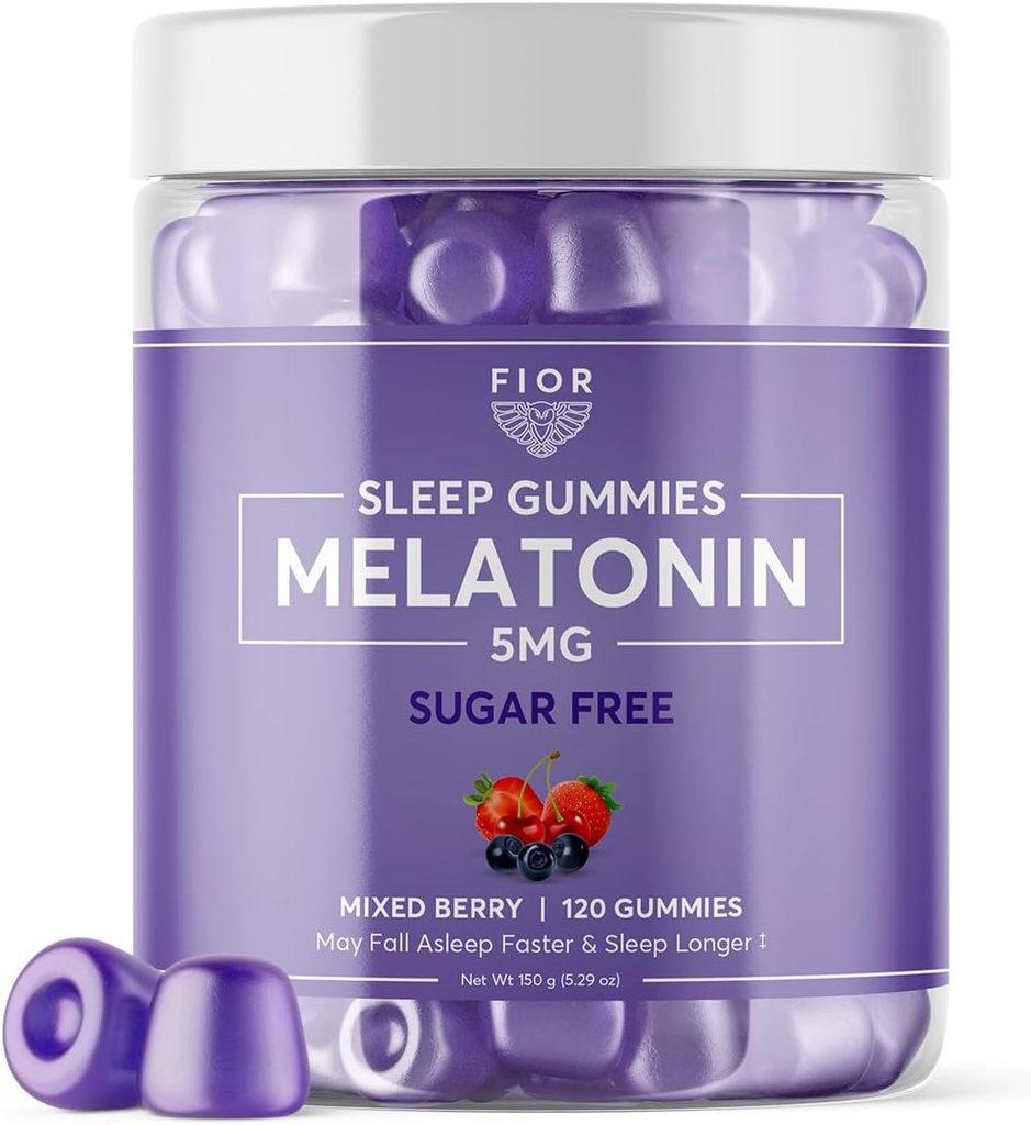 FIOR Sugar Free 120-Count Sleep Aid & Calm Gummies, Μελατονίνη Gummies Βοηθήματα ύπνου για ενήλικες & παιδιά. Gummy Βιταμίνες για τον ύπνο. Ενήλικες & παιδιά Μελατονίνη & L-Theanine Gummies Natural Herbal Sleep Aid.