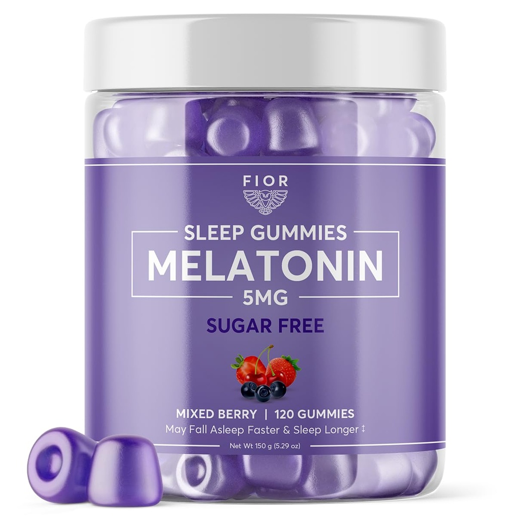 FIOR Sugar Free 120-Count Sleep Aid & Calm Gummies, Μελατονίνη Gummies Βοηθήματα ύπνου για ενήλικες & παιδιά. Gummy Βιταμίνες για τον ύπνο. Ενήλικες & παιδιά Μελατονίνη & L-Theanine Gummies Natural Herbal Sleep Aid.