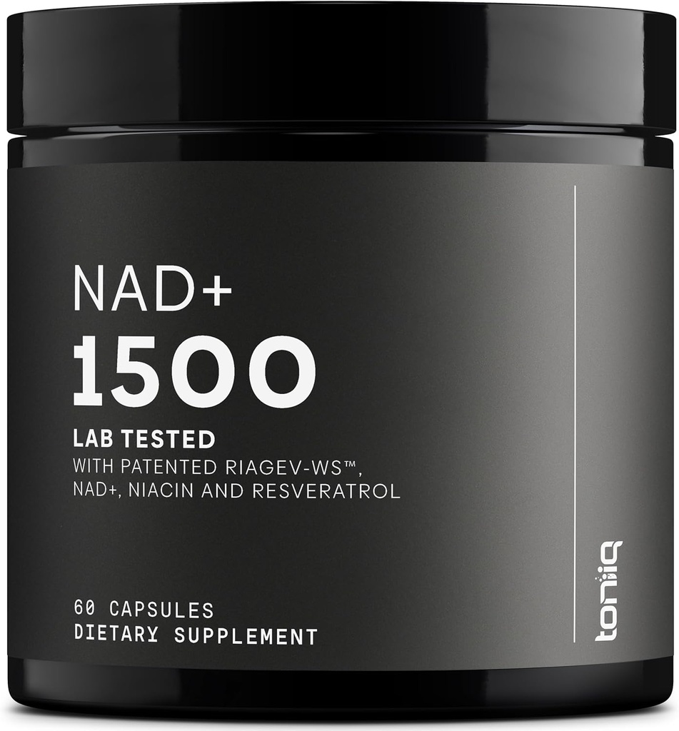 Toniiq NAD+ συμπλήρωμα 1500mg - Ultra High Strength NAD συμπλήρωμα με κλινικά Σπουδασμένα συστατικά με πατενταρισμένο RiaGev-WSTM, ρεσβερατρόλη, και Νιασίνη - 60 κάψουλες