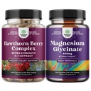 Natures Craf Bundle of Extra Strength Hawthorn Berry Capsules - Extract Digestion and Heart Health Supplement and Pure Magnesium Glycinate 400mg Per Serving for Mood Sleep and Relaxation