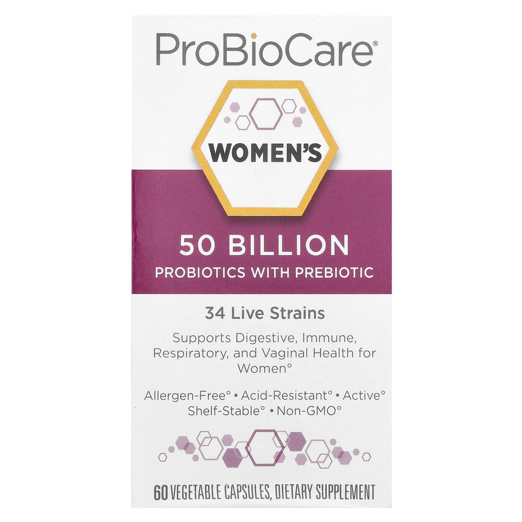 ProBioCare Probiotics for Women, 50 Billion CFUs Multi-Strain Probiotic Supplement, Supports Digestive, Immunity, Respiratory, and Vaginal Health for Women, Gluten Free, 60 Capsules