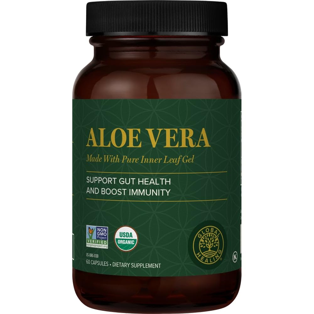 Global Healing Aloe Vera Bio-Active Organic Leaf Supplement - 200x Συμπύκνωμα Φόρμουλα με την υψηλότερη συγκέντρωση Acemannan - Aloin-Free - Υγεία και ανοσοποιητική υποστήριξη - 60 κάψουλες