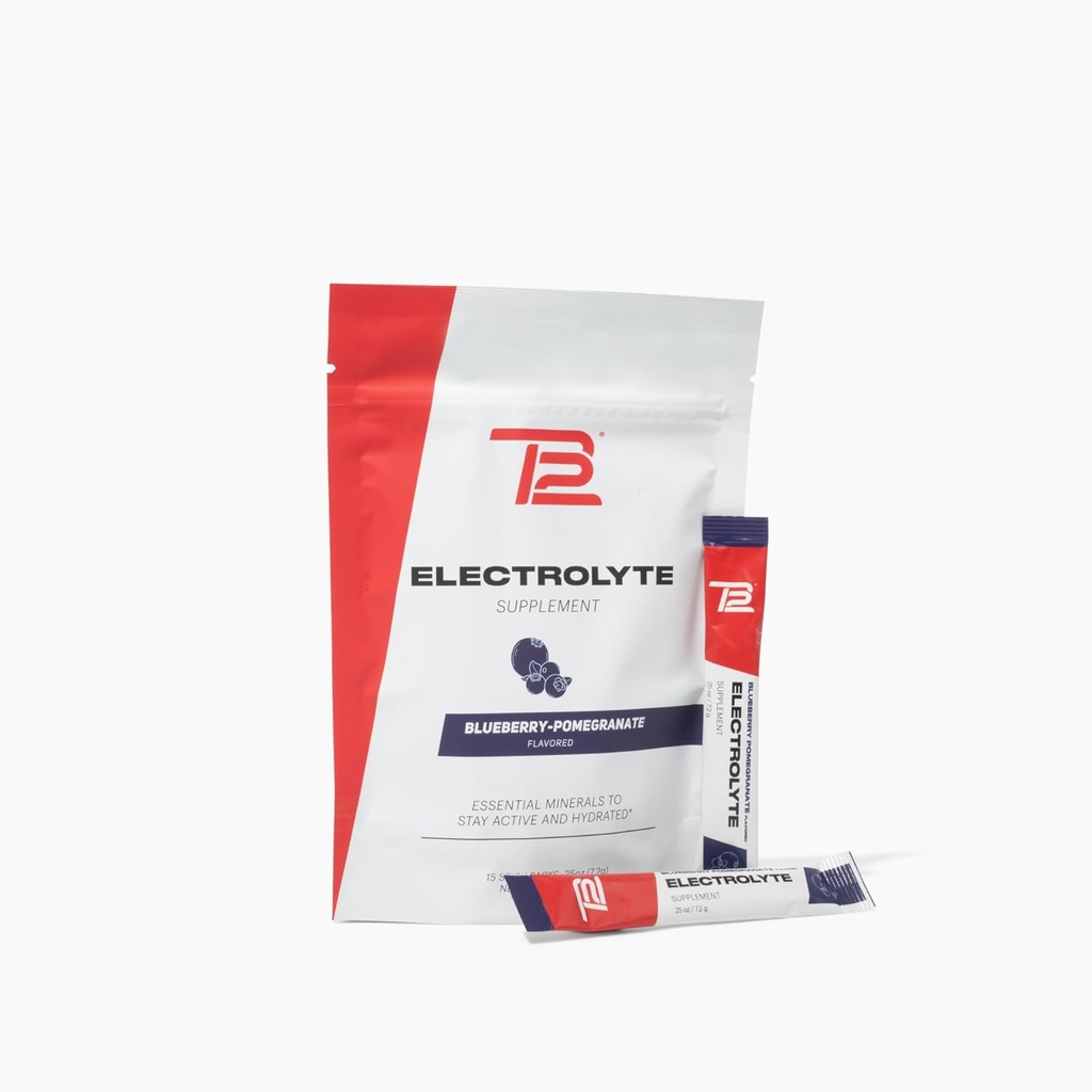 TB12 Electrolytes Powder Packets Blueberry Pomegranate – Mineral-Rich Electrolyte Powder for Fast Hydration by Tom Brady - Natural, Low Sugar, Vegan, Gluten-Free, Easy to Mix - 15 Stickpacks