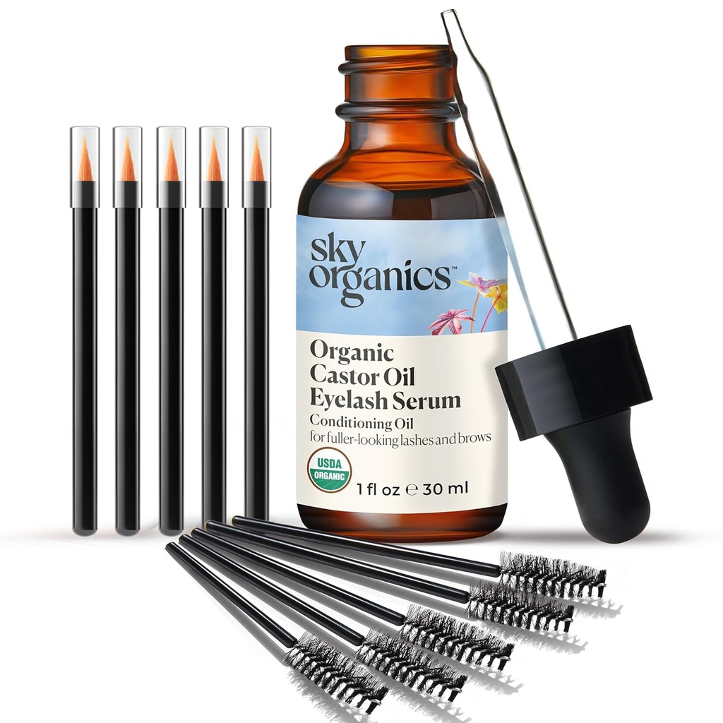Organics Organic Castor Oil Eyelash & Brow Serum, Hexane-Free Conditioning Oil που προωθεί Fuller Looking Lashes & Eye Brows, 100% Pure & Cold-Pressed 1 fl. Oz. / 30 ml w ebook