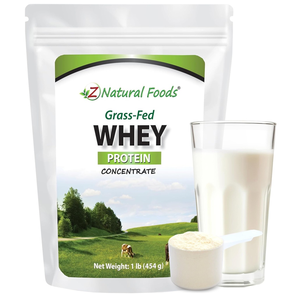 Z Natural Foods Grass-Fed Whey Protein Concentrate - Clean Whey Protein Powder from New Zealand - Ψυχρή επεξεργασμένη καθαρή πρωτεΐνη Whey με Απαραίτητα Αμινοξέα για τη Διατροφή & την Καταλληλότητα, Χωρίς άρωμα, 1 lb