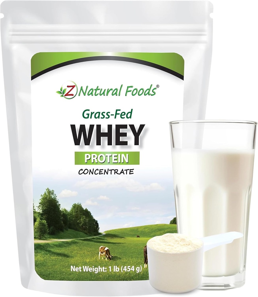 Z Natural Foods Grass-Fed Whey Protein Concentrate - Clean Whey Protein Powder from New Zealand - Ψυχρή επεξεργασμένη καθαρή πρωτεΐνη Whey με Απαραίτητα Αμινοξέα για τη Διατροφή & την Καταλληλότητα, Χωρίς άρωμα, 1 lb