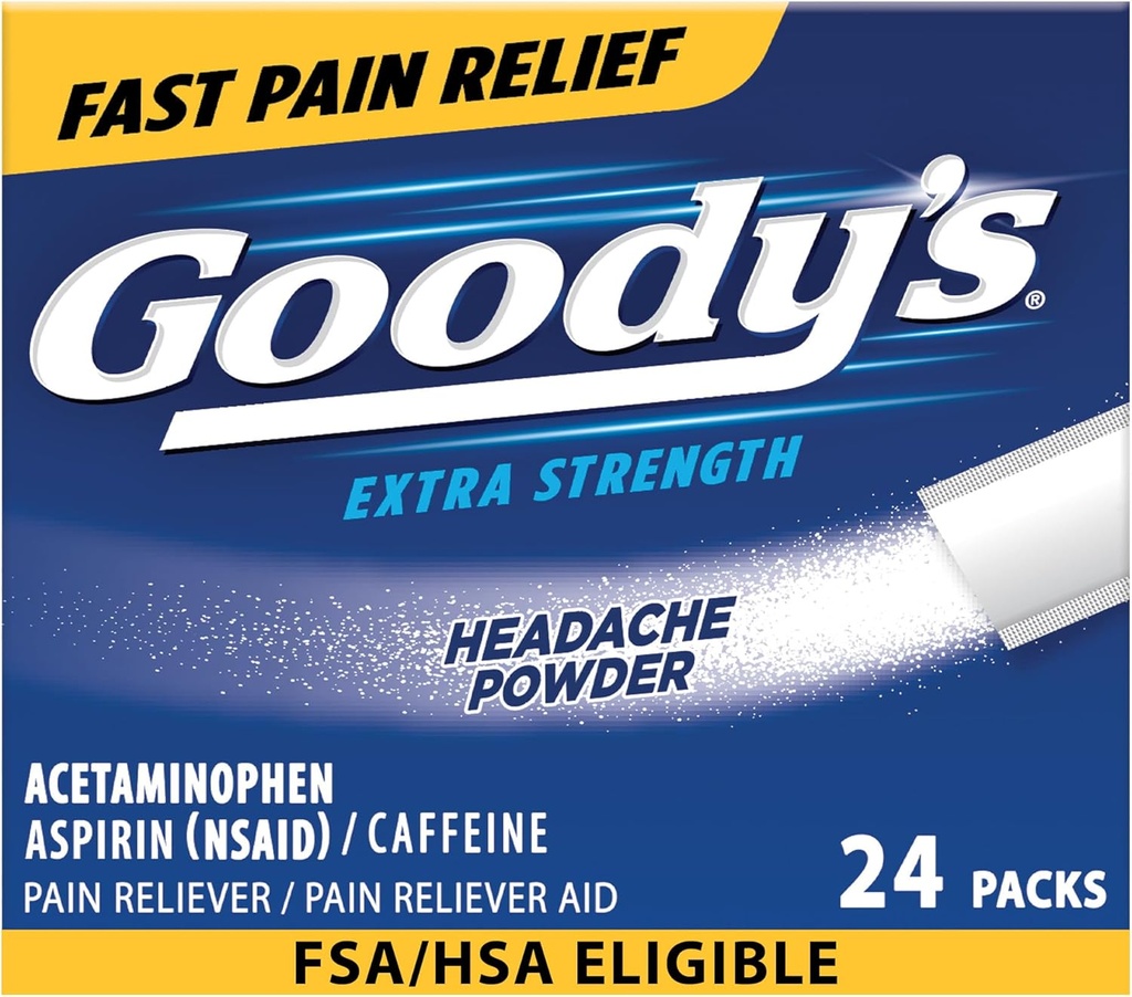 Goody’s Headache Powder Extra Strength Pain Relief, Triple Action Headache Relief with Aspirin, Acetaminophen & Caffeine, 24 Count