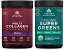 Ancient Nutrition Multi Collagen Advanced Powder Cleanse & Detox, Unflavored, 36 Σερβιέτες + Βιολογικά SuperGreens Powder, Πράσινο Γεύση, 25 Σερβιέτες