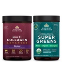 Ancient Nutrition Multi Collagen Advanced Powder Cleanse & Detox, Unflavored, 36 Σερβιέτες + Βιολογικά SuperGreens Powder, Πράσινο Γεύση, 25 Σερβιέτες