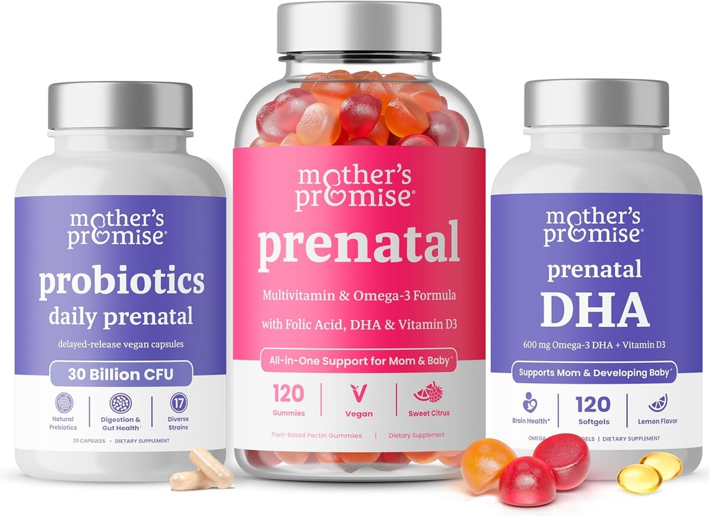 Υπόσχεση μητέρας Προγεννητική Βιταμίνη Gummies + Προγεννητική DHA & Προγεννητική Προβιοτικά Bundle