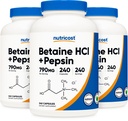 Nutricost Betaine HCl + Pepsin 790mg, 240 κάψουλες, 3 φιάλες (720 κάψουλες)
