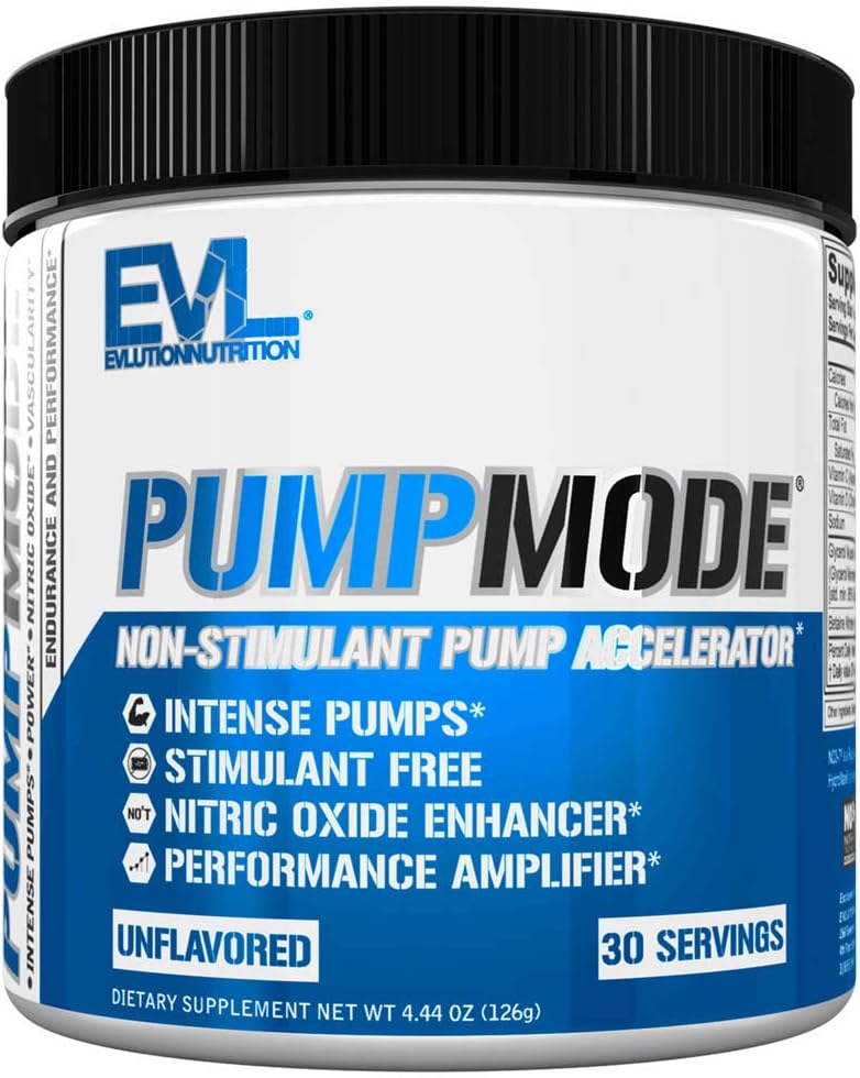 EVL PumpMode Nitric Oxide Supplement - Nitric Oxide Booster Pump Pre Workout Powder with Glycerol and Betaine for Mus Recovery Growth and Endurance - Stim Free Pre Workout Drink (Unflaved)