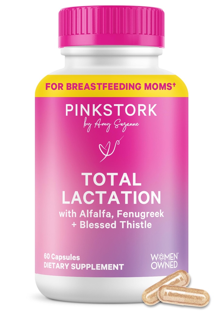 Pink Stork Total Γαλουχία συμπλήρωμα για τον εφοδιασμό του μητρικού γάλακτος, οργανικό fenugreek και Alfalfa για την υποστήριξη του θηλασμού, της ροής του γάλακτος, και την παραγωγή, Επιλόχεια Απαραίτητα - 60 κάψουλες