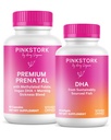 Pink Stork Premium Προγεννητικό Duo: Premium Προγεννητική Βιταμίνη + DHA, Προγεννητικά Προβιοτικά για γυναίκες, Ωμέγα 3 + Ιχθυέλαιο, Προγεννητική Βιταμίνη με DHA και Φολικό Οξύ, Γυναίκες-Owned