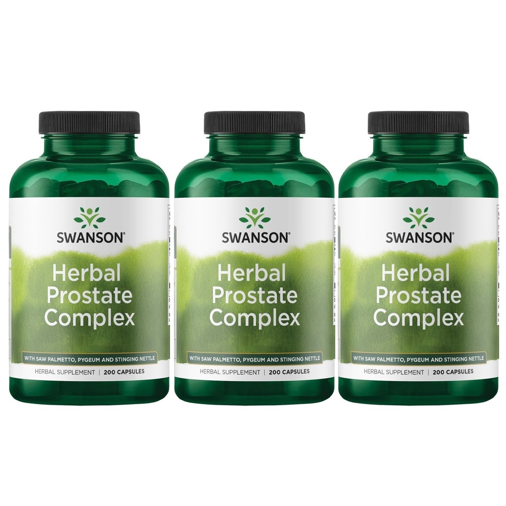 Swanson Herbal Prostate Complex - Ανδρικό συμπλήρωμα - Χαρακτηριστικά Pygeum, Saw Palmetto & Stinging Nettle - (200 κάψουλες) (3 Pack)