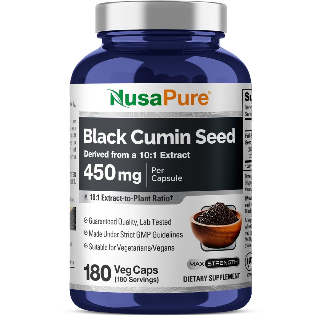 NusaPure Full Spectrum Black Cumin Seed 10:1 Extract, 450 mg Ισοδύναμο με 4.500mg 180 Veggie Powder Caps Non-GMO, Vegan Non-Oily
