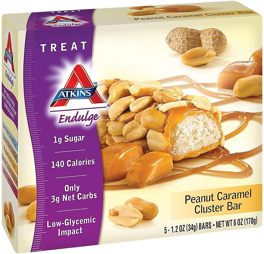 Atkins Pinut Caramel Cluster Bar, Επιδόρπιο Αγαπημένο, Υψηλή σε Ίνες, 3g Net Carb, 1g Ζάχαρη