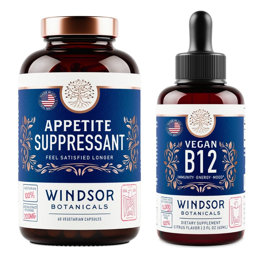 WINDSOR BOTANICALS Ορεκτικό Καταπιεστικό για απώλεια βάρους και Vegan B12 Liquid Bundle