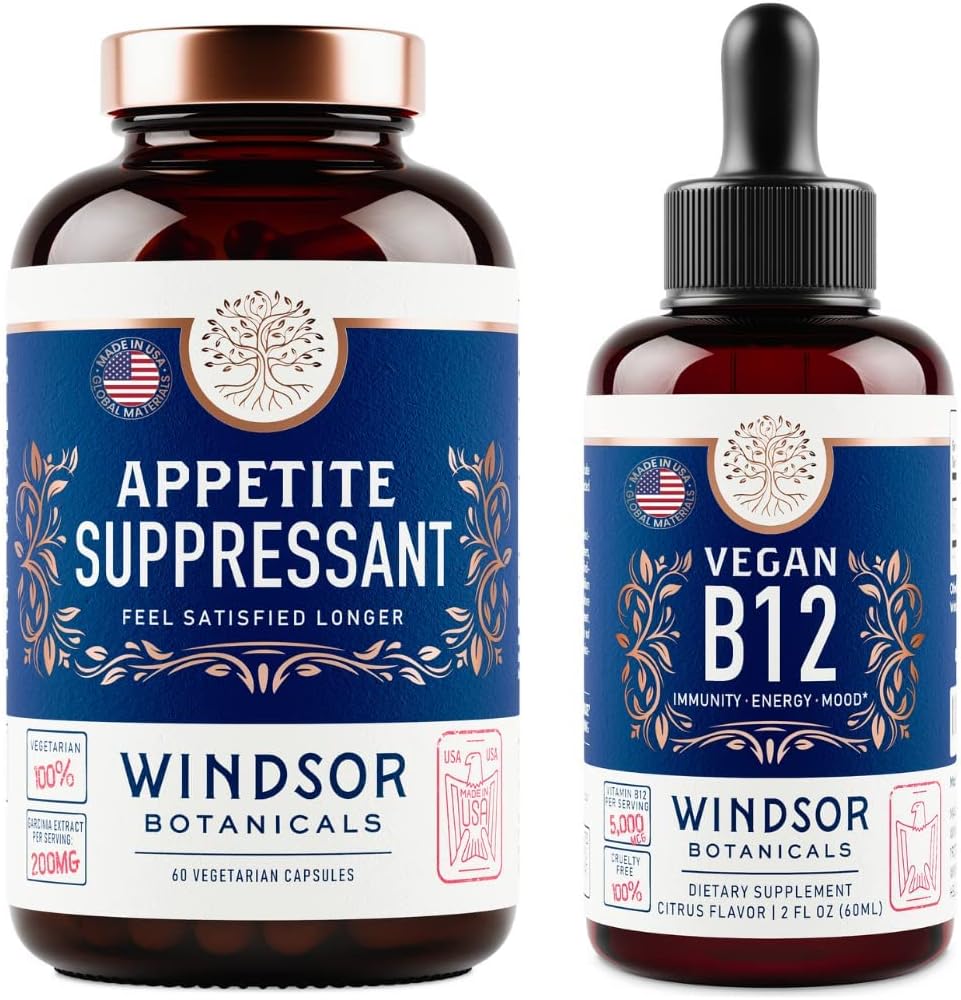 WINDSOR BOTANICALS Ορεκτικό Καταπιεστικό για απώλεια βάρους και Vegan B12 Liquid Bundle