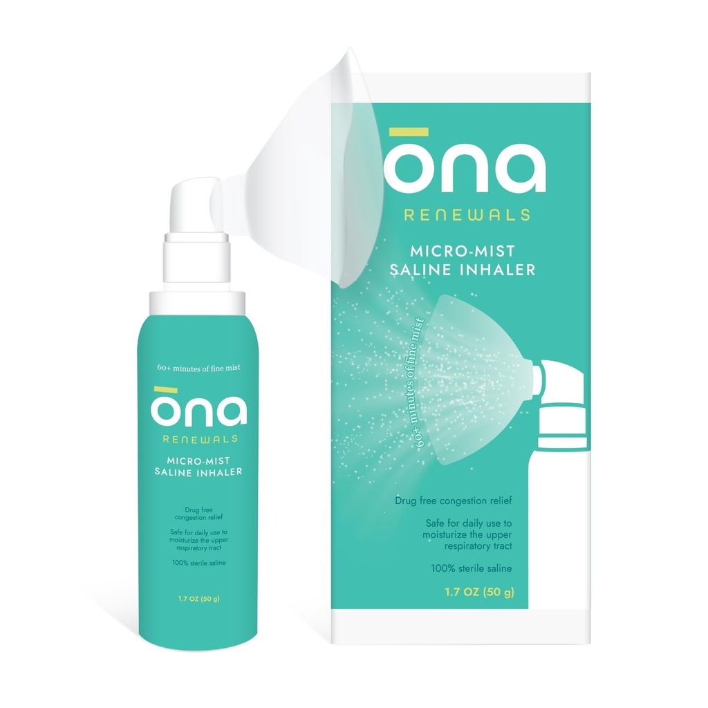 Ona Micro-Mist Saline Inhaler for Congestion, Sinus, Cough & Cold, and Allergy Relief, FSA/HSA Eligible, Unscented, 1.7oz (Pack of 1)