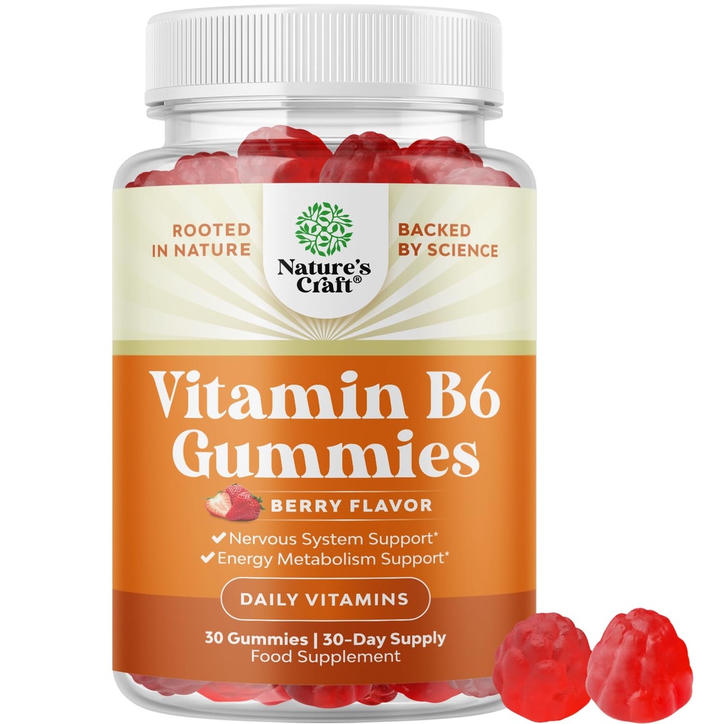 Έντονη Βιταμίνη Β6 Gummies για Ενήλικες - Ισχυρή Βιταμίνη Β Complex Συμπληρώματα για Άνδρες & Γυναίκες για το Νευρικό Σύστημα Υποστήριξη Mood & Immune System - Vegan Pyridoxine Chews for Energy & Μεταβολισμός - 30 Ct