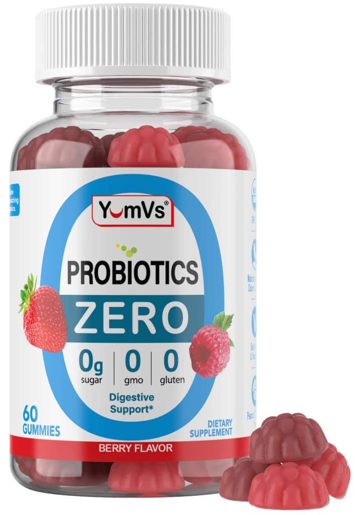 YUM-V'S - Zero Sugar Probiotic Gummies for Digestive Health - Sugar Free Probiotics for Women, Men & Kids - Gut Health Probiotic Gummies for Adults & Kids - Digestive Support Gummy Συμπληρώματα - 60ct