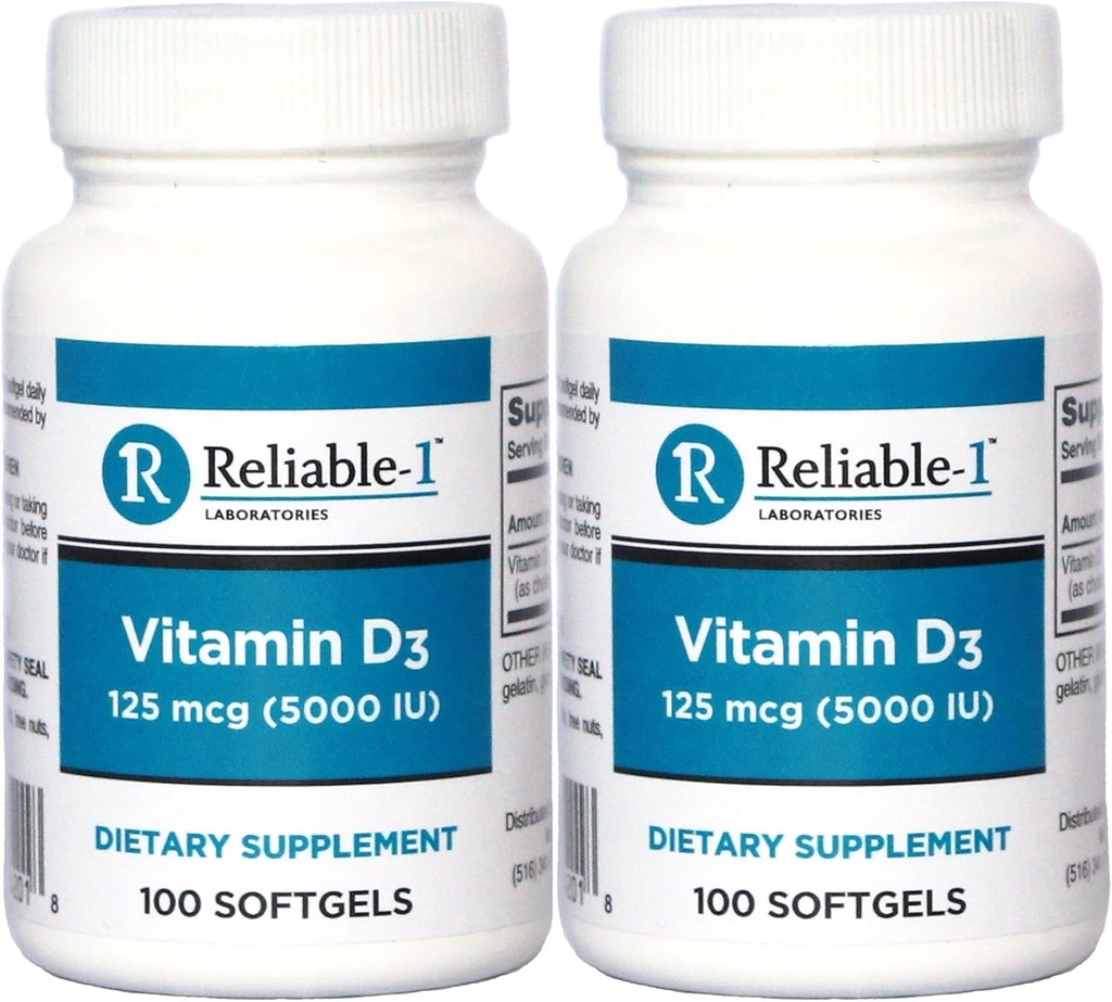 Βιταμίνη D3 Υψηλή ισχύς 5000 IU 100 Softgels ανά συσκευασία φιάλης των 2