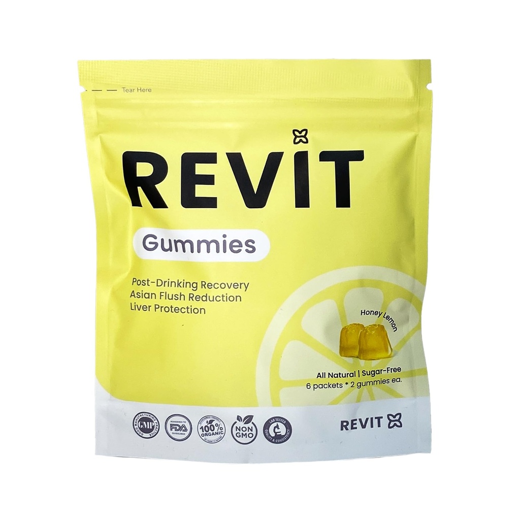 REVIT - Award Winning Post-Drinking Recovery Gummy | Liver Support & Recovery | DHM + Curcumin + Ginger + Vitamins + Anti-oxidants | All-Natural | Vegetarian | Non GMO