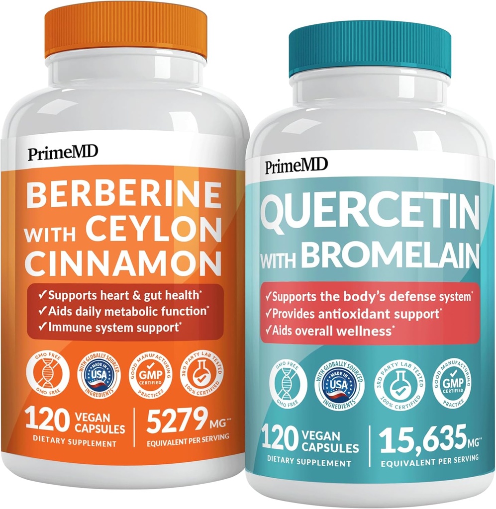 21-σε-1 Berberine συμπλήρωμα με Ceylon Cinnamon Chromium, Bitter Melon και Πράσινο εκχύλισμα τσαγιού (120 ct) & 28-σε-1 Quercetin με Bromelain συμπλήρωμα για την υποστήριξη της ανοσοποίησης άμυνα (120 ct)