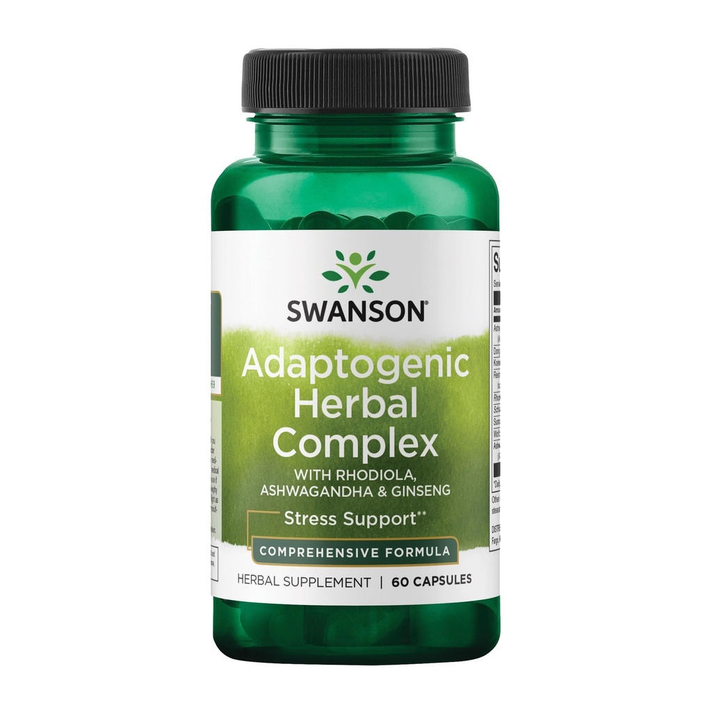 Swanson Rhodiola Ashwagandha Ginseng Σύμπλεγμα ενέργειας Ανοσοποιητική λειτουργία Νευρικό σύστημα Στρες Υποστήριξη Adaptogen Βότανο Συμπλήρωμα 60 κάψουλες