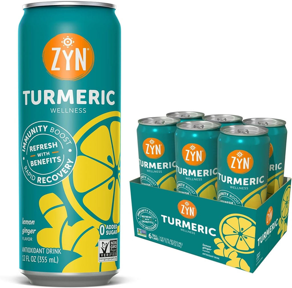ZYN Turmeric Wellness Drink (6 Pack), Lemon Ginger Γευστικό Turmeric Curcumin Drink with Black Pepper, No Added Sugar, Low Carb & Low Calorie Drink, Καθαρή Εναλλακτική