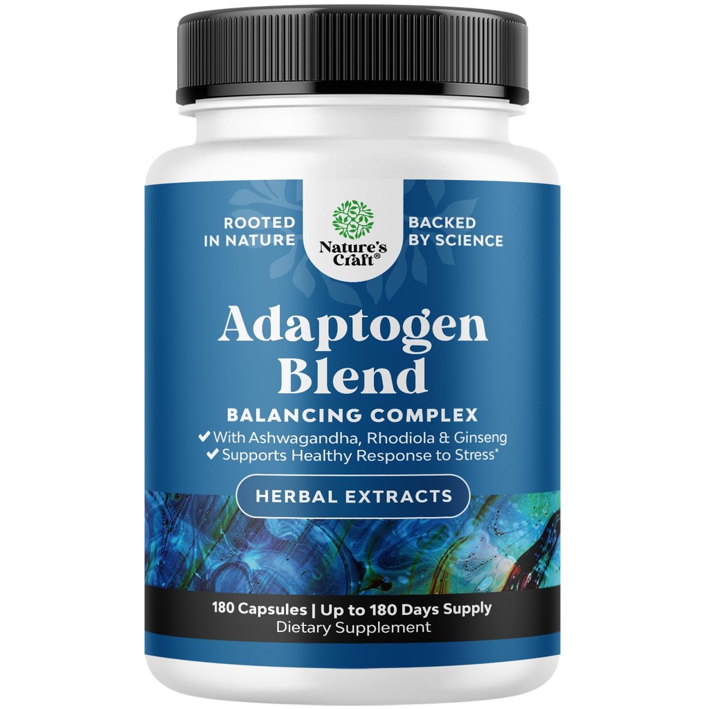 Συμπλήρωμα υποστήριξης βοτάνων Adaptogen Mood - συμπλήρωμα αποκατάστασης προσαρμογών για τη διαχείριση στρες & κορτιζόλης με Ashwagandha Rhodiola Rosea & Maca Root - Vegan Non GMO & Daytime Friendly -180ct