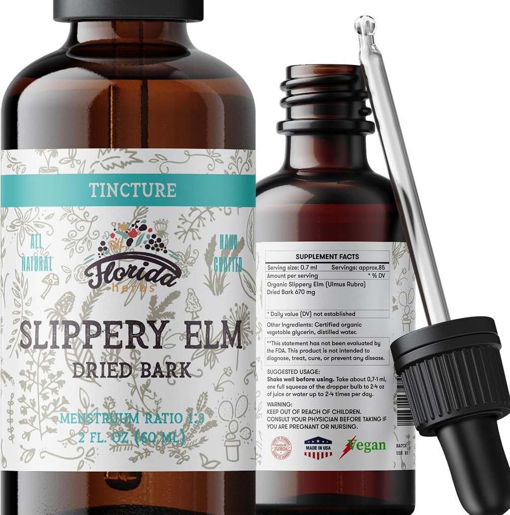 Slippery Elm Tincture 2 oz (60 ml) | Premium Alcohol-Free Herbal Extract from Ulmus Rubra | Liquid Botanical Supplement | Traditional Soothing Mucilage Formula | Made in USA