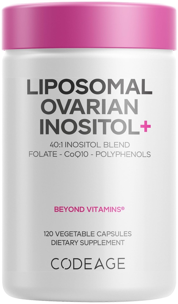 Codeage Liposomal Ovarian Inositol+ Supplement - Myo-Inositol & D-Chiro-Inositol 40:1 Blend, Folate 5-MTHF, CoQ10, Ρόδι & Wild Blueberry, Liposomal Delivery, Μη ΓΤΟ, Χωρίς Γλουτένη - 120 Κάψουλες