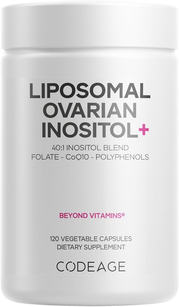 Codeage Liposomal Ovarian Inositol+ Supplement - Myo-Inositol & D-Chiro-Inositol 40:1 Blend, Folate 5-MTHF, CoQ10, Ρόδι & Wild Blueberry, Liposomal Delivery, Μη ΓΤΟ, Χωρίς Γλουτένη - 120 Κάψουλες